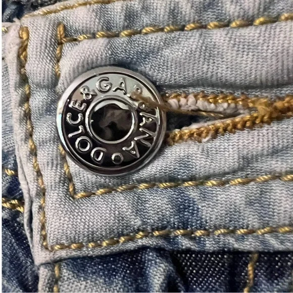 Dolce & Gabbana Vintage Half Pants Cargo Crop Jeans Chambray Acid Wash Size 27